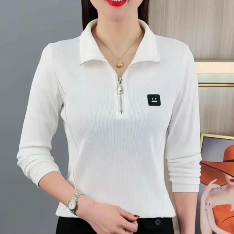 New Spring Autumn Stylish Zipper Lapel Fashionable Solid Color Casual Long-sleeved Top Base