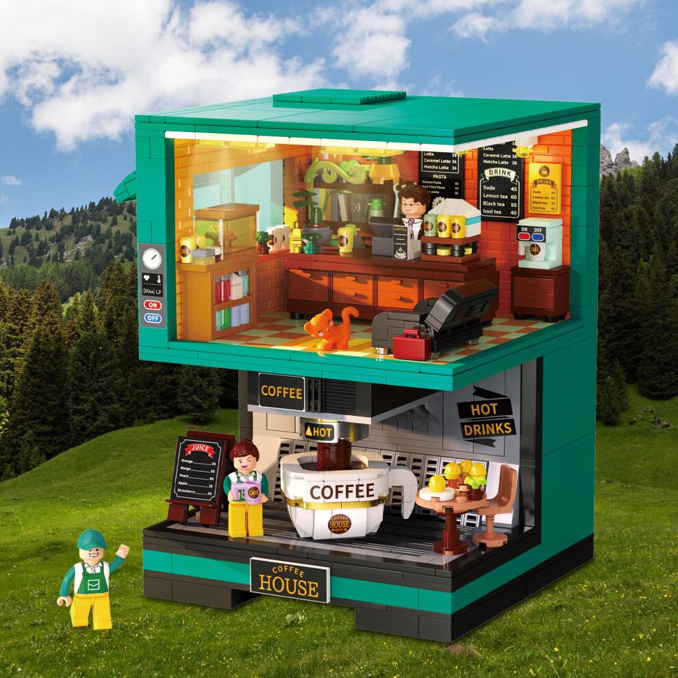 Creative Coffee Building Blocks Set with Mini Figures, 1228 PCS Detailed Modular Coffee House Kit