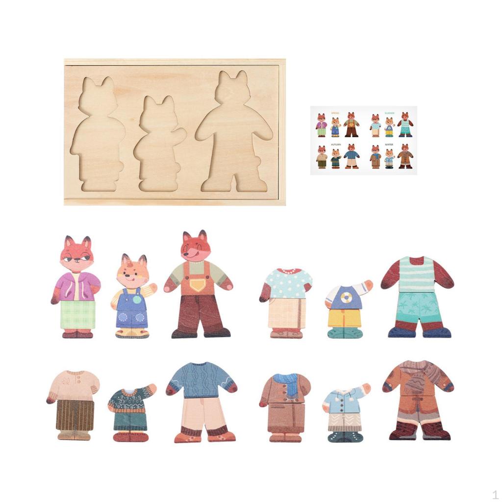 Bear Family Wooden Dress Up Puzzle, Mix And Match Outfits, Matching Sorting Toys, Gift, Kids