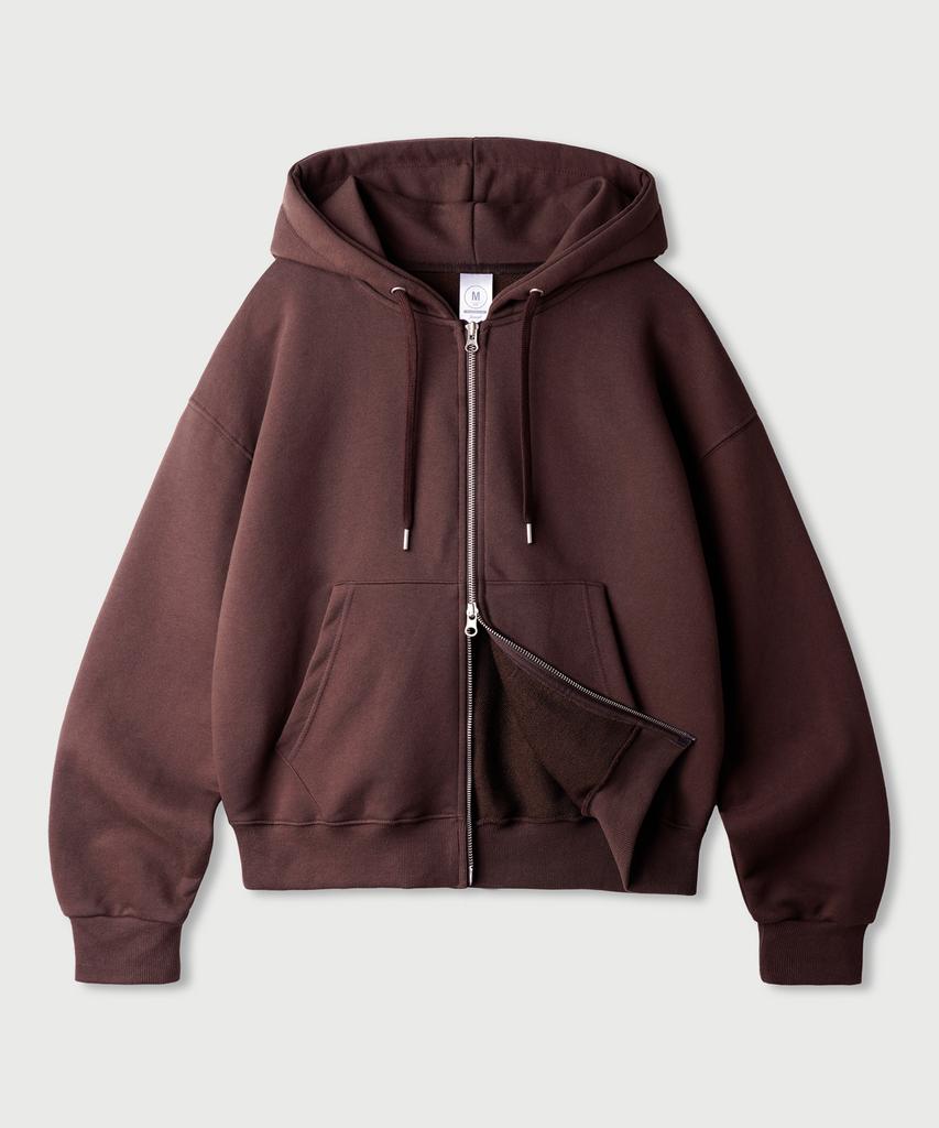 Jemut Day Cut Crop Oversized Zip-Up Hoodie Brick Red Kjhd2650