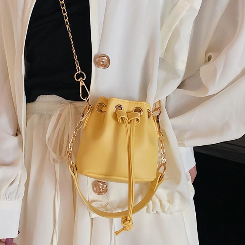 Fashionable Mini Bucket Bags For Women Trendy Solid Versatile Chain Crossbody Bag Summer PU Leather Cute Female Shoulder Purses