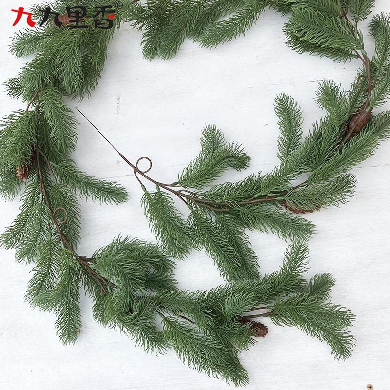 American Christmas Decoration Soft Glue Pine Needles Cypress Pine Leaves Pine Cones Simulation Rattan Wall Hanging