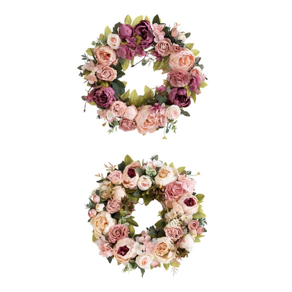 Spring Wreath Front Door Hanging Ornament Artificial Peony Flowers Garland 15.75inch for Garden Party Balcony Festival New Year