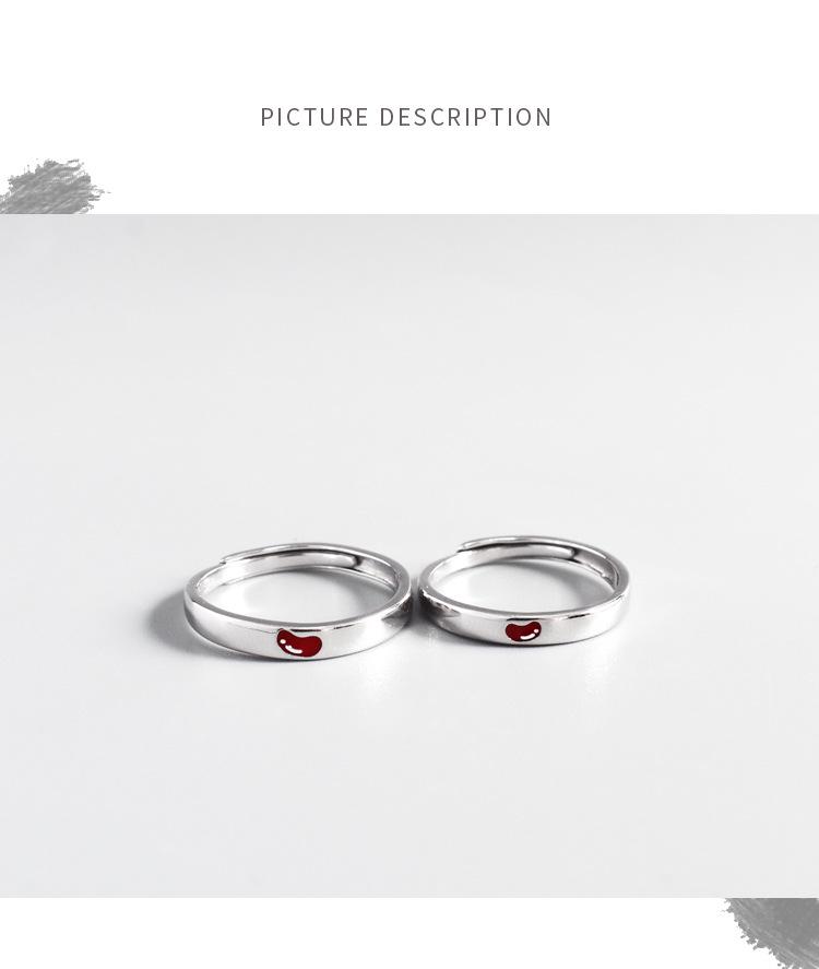 S925 Sterlingové stříbro Akáciové fazole Nastavitelné prsteny pro páry pro muže a ženy - Nadčasový design červených fazolí