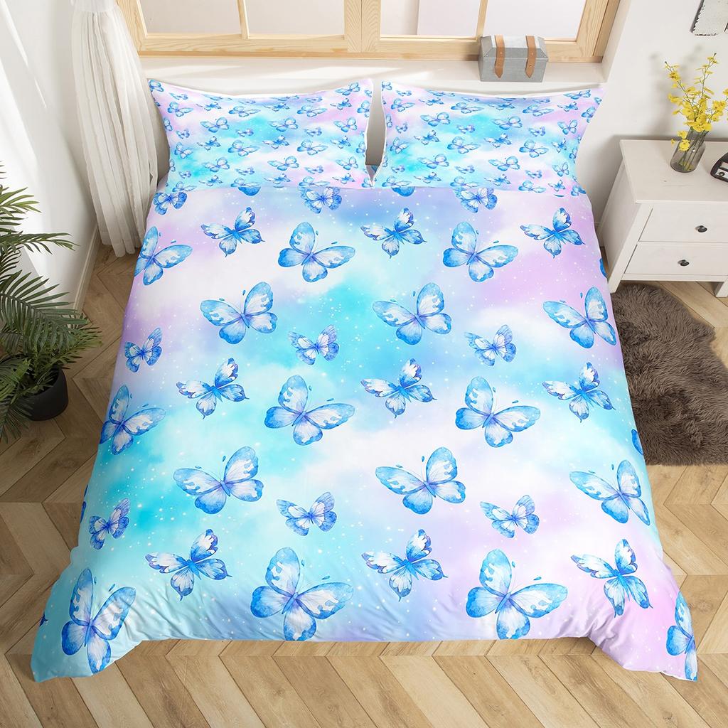 Homewish Girls Butterfly Duvet Cover Set, Chic Glitter Sequin Print Bed Set, Wild Animal Quilt Cover Set