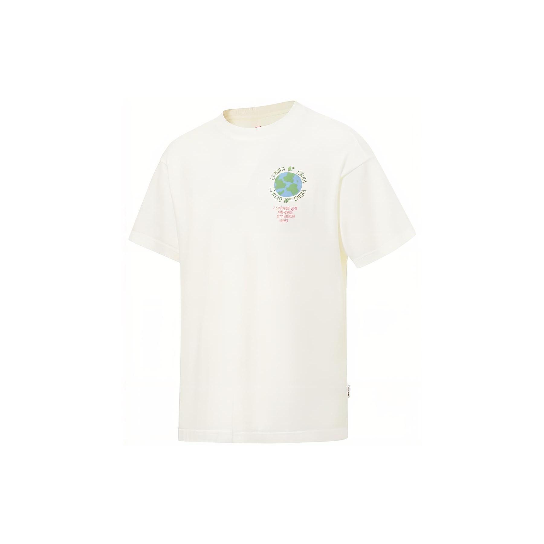 Li Ning T Shirts Unisex Ivory Crew Neck Moderate Straight Fit AHST153-4 XL