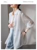 Lightweight long sleeved silk and linen shirt for women in 2026 summer, simple and versatile for commuting, solid color shirt
