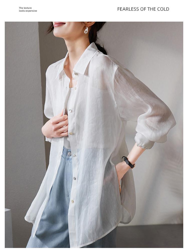 Lightweight long sleeved silk and linen shirt for women in 2026 summer, simple and versatile for commuting, solid color shirt