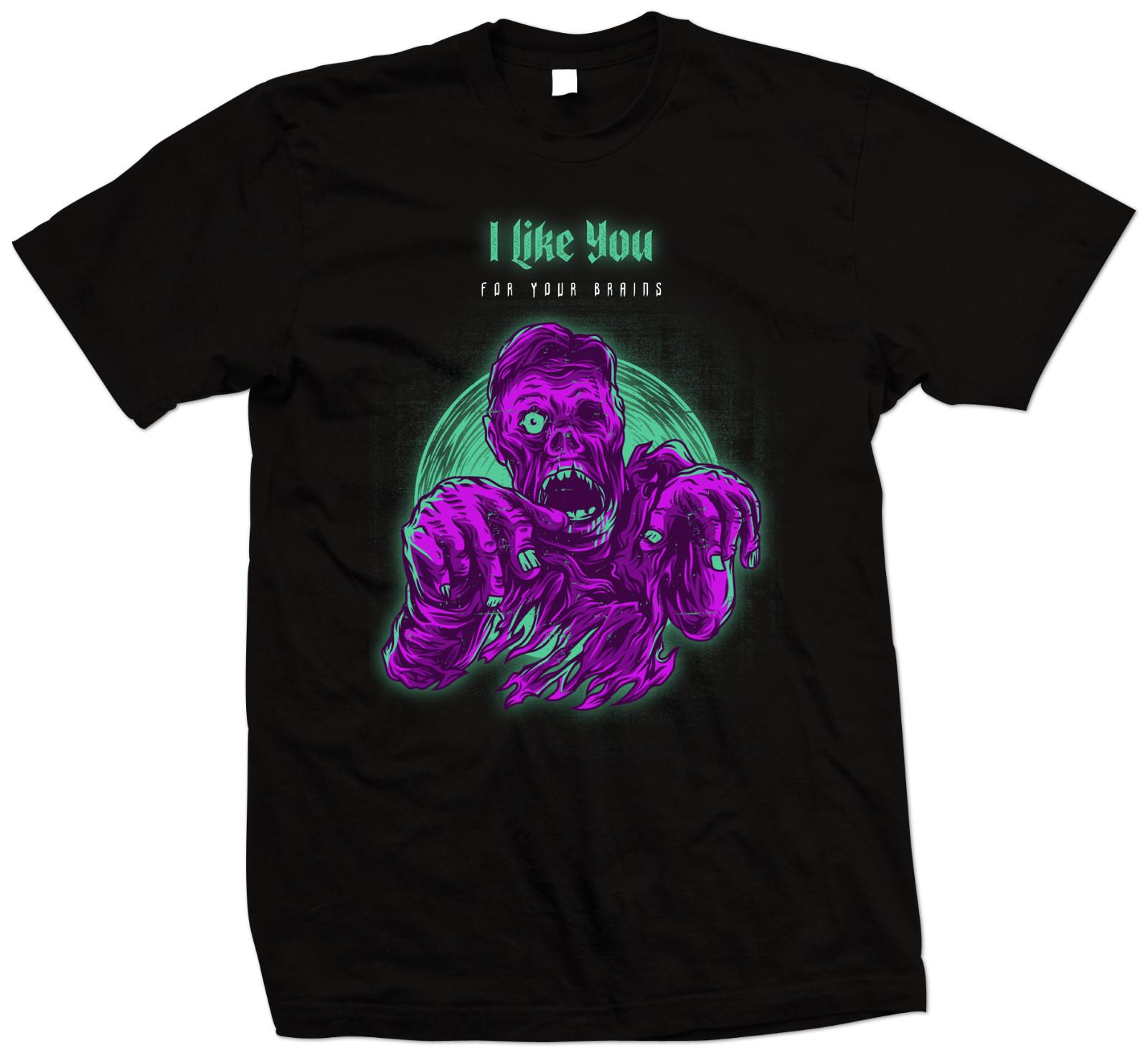 Scary funny Zombie I like you for your brains Horror T Shirt XL