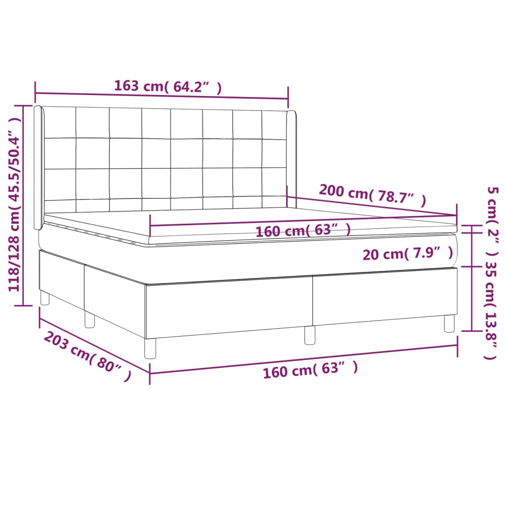 Box Spring Bed with Mattress Black 160 x 200 cm Fabric