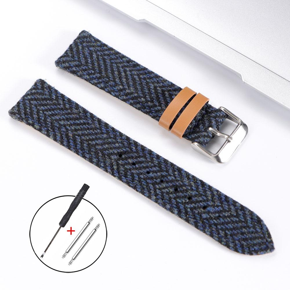 Vintage Woolen Leather Watch Band 18mm 20mm 22mm Quick Release Strap Nylon Weave Bracelet for Men Women Brown Green Wristband