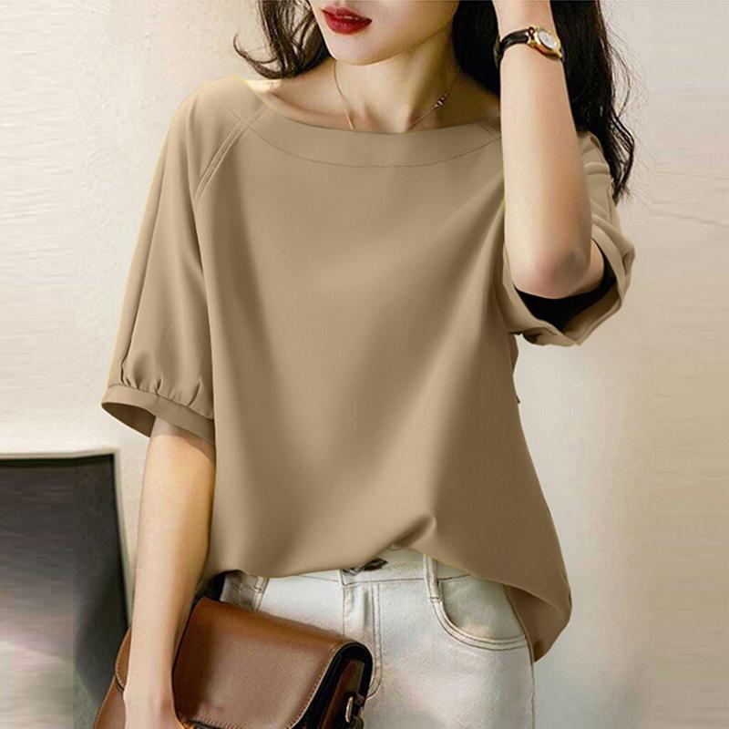 

ZANZEA Женские летние блузки с вырезом-лодочкой и коротким рукавом S хаки