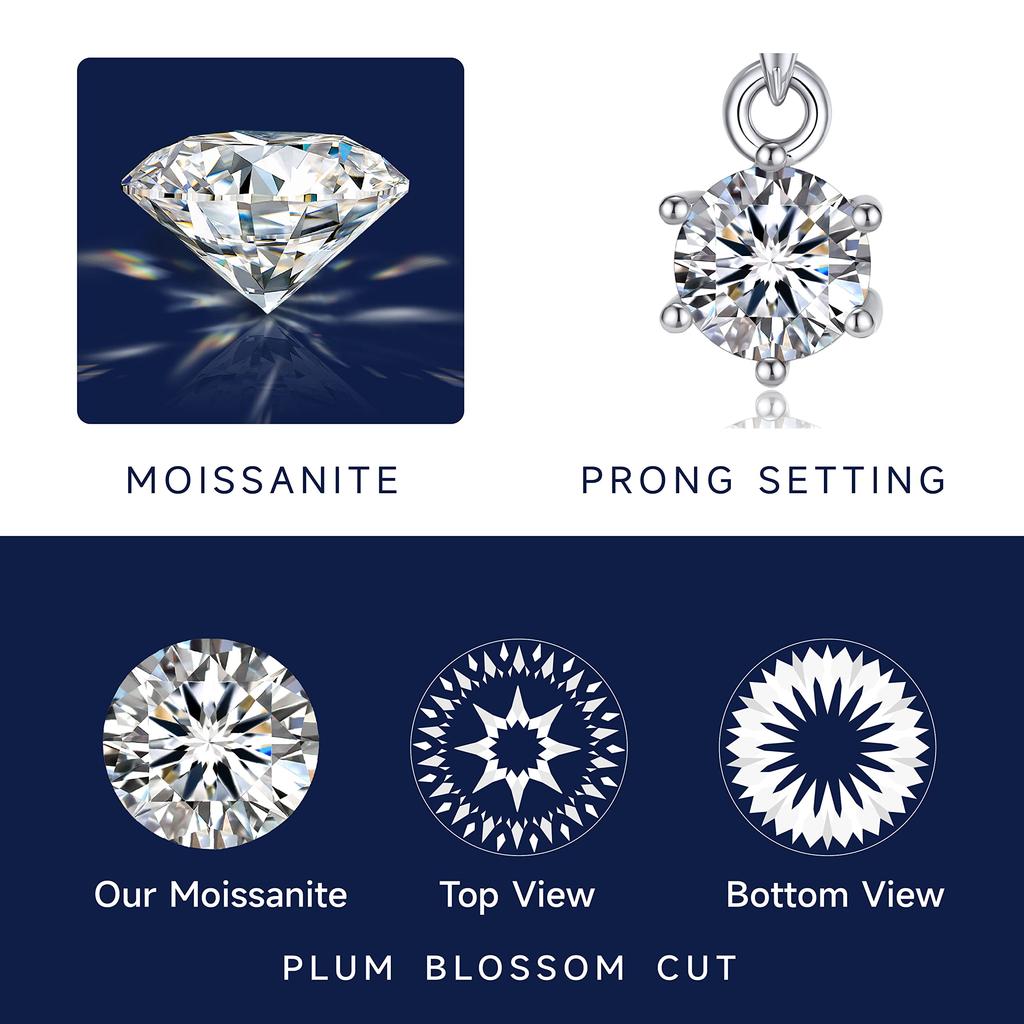MomentWish Moissanite Necklace for Women, 1 Carat Moissanite, Simple Silver 925 Pendant, Birthday or Anniversary Gift (40cm Long + 5cm Adjuster), Incl