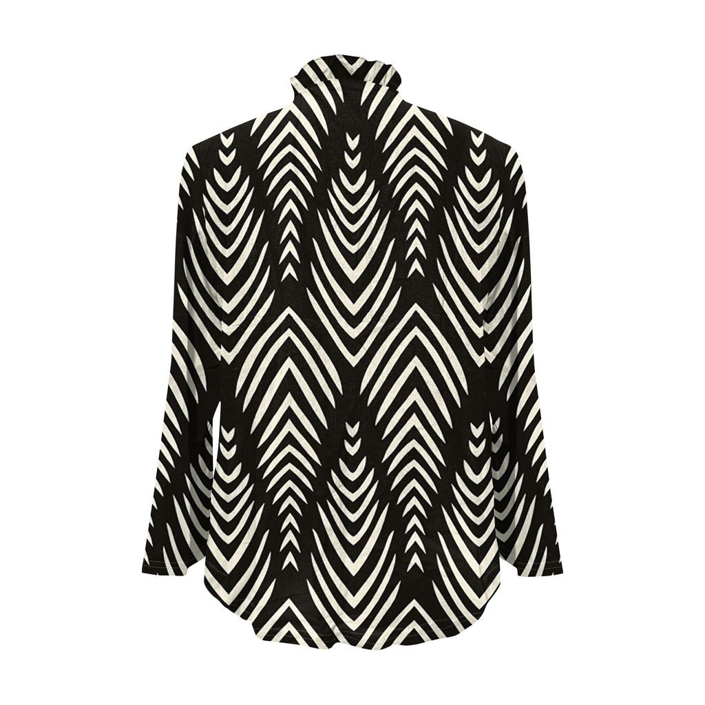 Women's Loose Ruffled Retro Floral Print Stand Collar Long Sleeve Cotton And Linen Top
