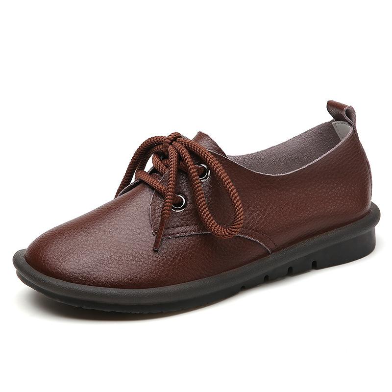 Весна Большого размера Новая Натуральная кожа Женская обувь На шнуровке Белая обувь Плоская подошва Удобная Мягкая подошва Спортивная Универсальная Обувь для мамы 35