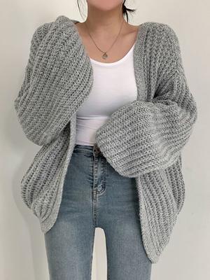 Women Cardigan Sweater Coat Casual Loose Knitted Solid Coat Lantern Sleeve Sweet Overcoat For Women 2024 Autumn Winter