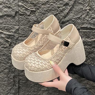 Fashion Hollow Breathable Chunky Heels Slippers Platform Wedges Sandals Summer Block High Heels for Women Shoes Loafers Sandalias