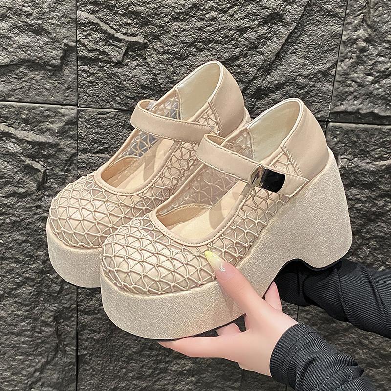 Fashion Hollow Breathable Chunky Heels Slippers Platform Wedges Sandals Summer Block High Heels for Women Shoes Loafers Sandalias