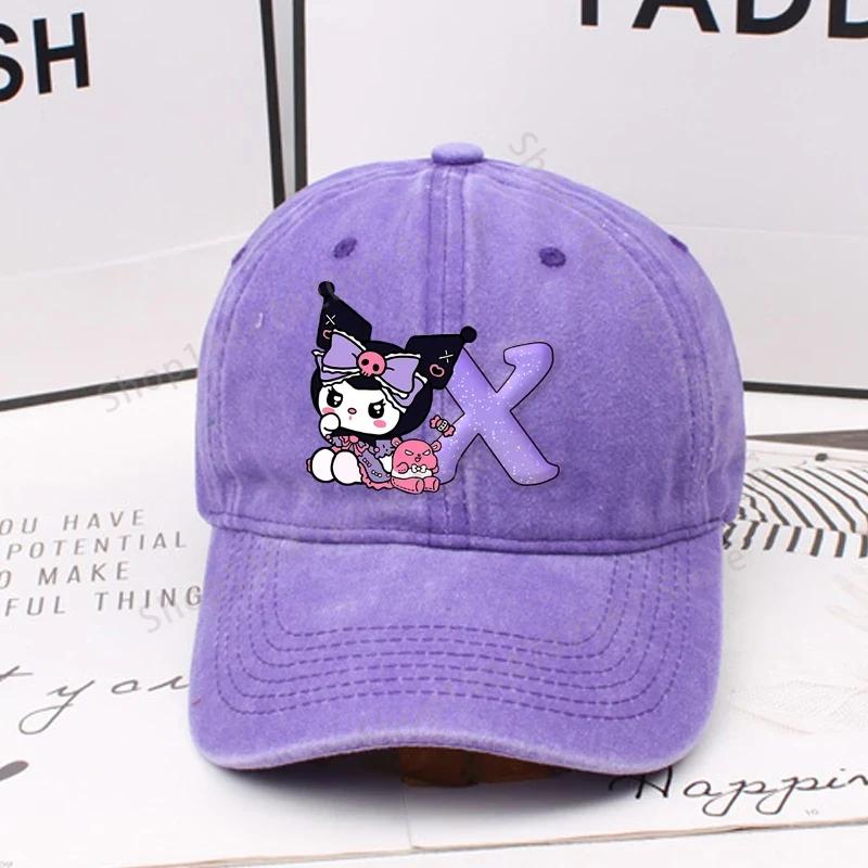 Kuromi Letter A-Z Baseball Cap for Women Sanrios Summer Adjustable Sun Hat Anime Cute Retro Sunbonnet Adult Headgear Kids Gifts