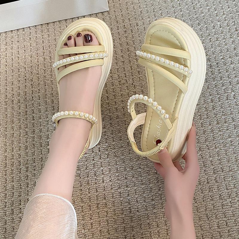 Roman Style Women's Sandals Pearl Platform Casual Ladies Shoes Sales Luxury Summer Pvc 2025 Korea On Sale Trend Offers Footwear