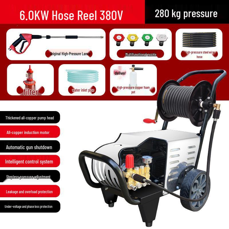 High-Power 220V/380V Commercial Car Wash Machine with Hose Reel for Shop or Farm
