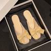 Square head bow slippers women's summer wear ins trendy year new versatile fairy flat bottom bag head half slippers