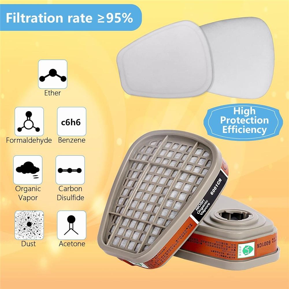 6001 Filter Cartridges For Respirator, Chemical Paint Organic Vapor Cartridges Filters Compatible With 6200, 6800, 7502, 7503 Respirator