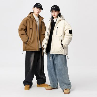 Men's New Winter Workwear Couple Down Jacket Men's Plus Velvet Thickened Warm Hooded Casual 90 Down Jacket