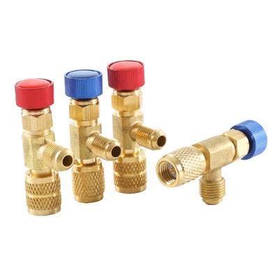 1PC Adaptador de Ar Condicionado de Carregamento de Refrigeração para R410A R22 1/4" Válvula de Segurança Líquida Mangueira R22 Adaptador de Cobre Mão