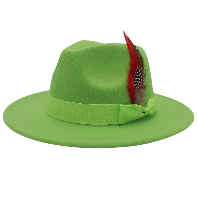 Bow Feather Top Hat Big Eave Hat Men'S And Women'S Cashmere Felt Hat Wind Hat
