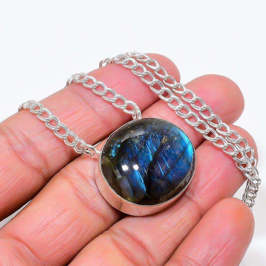 

Labradorite Gemstone Handmade 925 Sterling Silver Jewelry Necklace 20 KJ-663