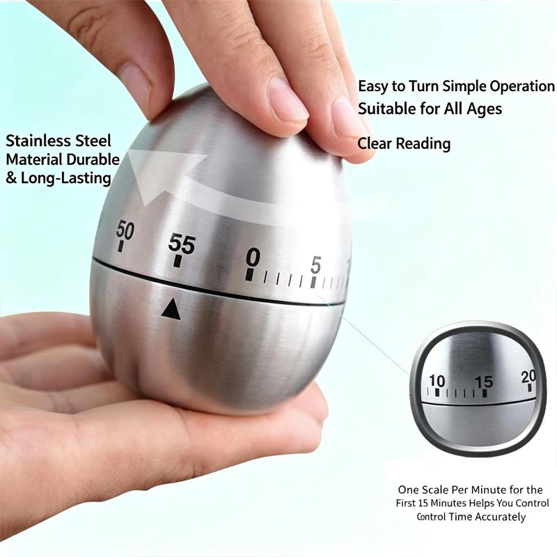 Stainless Steel Kitchen Timer Egg Shaped Mechanical Timer Reminder 60 Minute Countdown with Alarm Cooking Baking Tools3