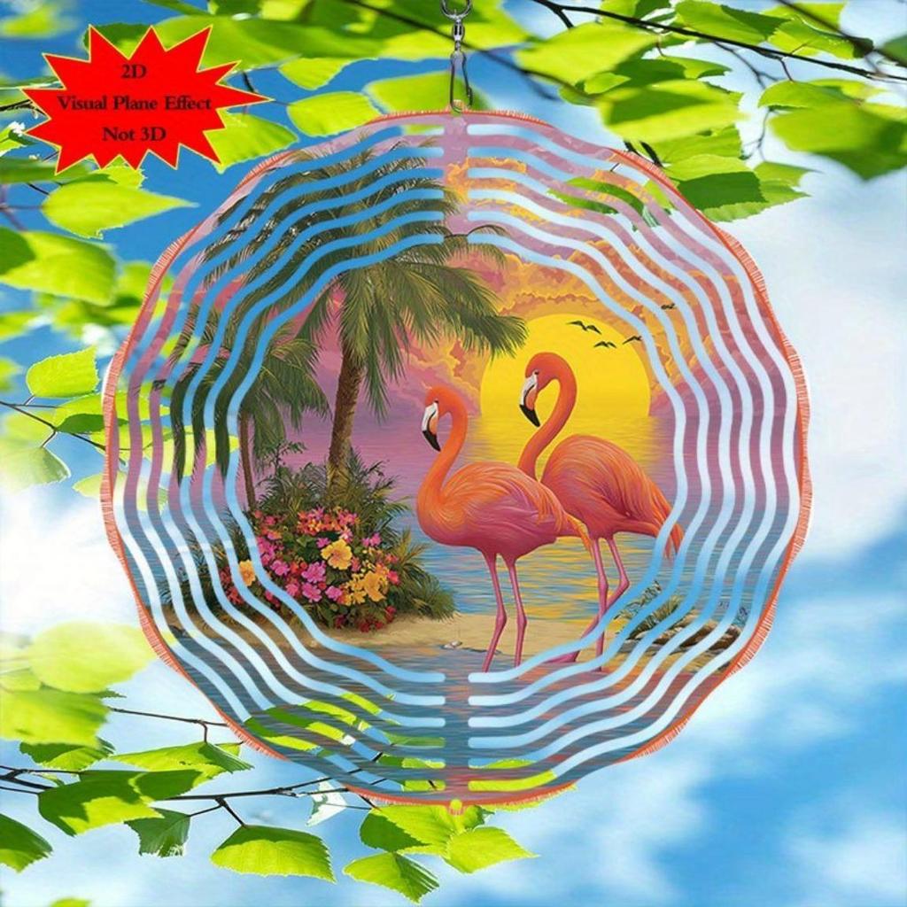 10 Inch Metal Flamingo Wind Spinner Colorful Sunset Beach Decor for Outdoor Garden Patio Yard Farm No Electricity Needed Gift Idea