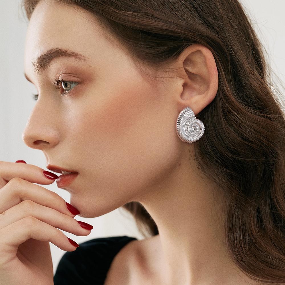 Teamer Conch Stainless Steel Stud Earrings For Women Girls Minimalist Earrings Geometric Zircon No Rust Trendy Birthday Gift