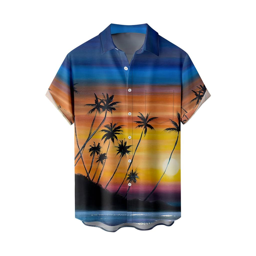 Summer New Men's Printed Slim Fit Shirt Large Fashion Casual Short Sleeve Shirt Men