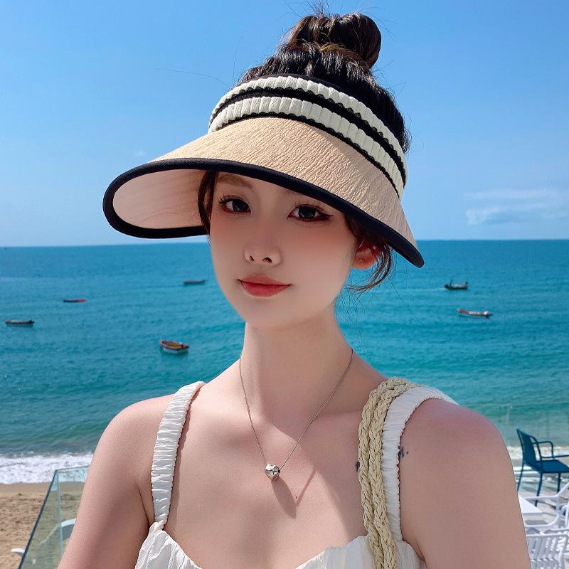 

New hairpin type large brim empty top hat summer hat women s sun protection sun hat outdoor travel cycling sun hat One Size