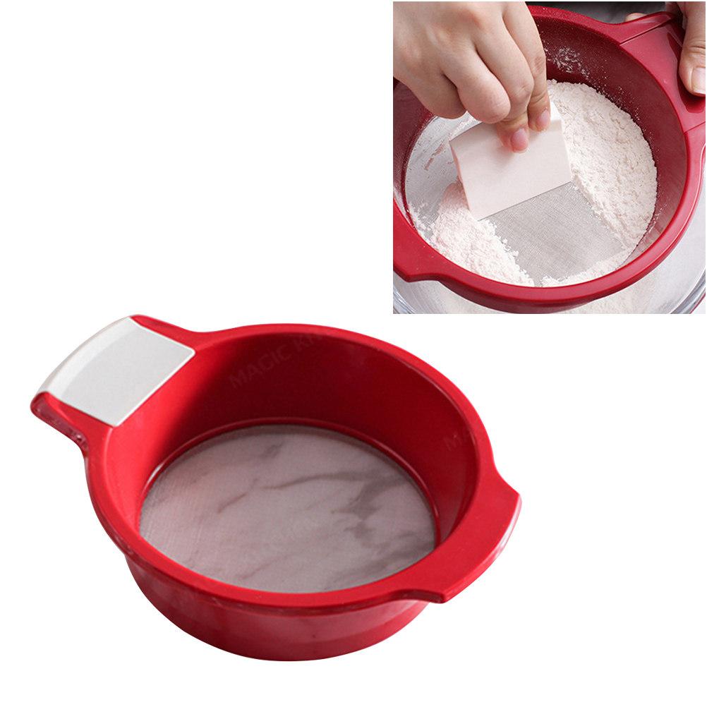 1Pcs Small Handheld Flour Strainer Red White Fine Mesh Rust Resistant Lightweight for Baking Bread Pizza Dough Cake Filter