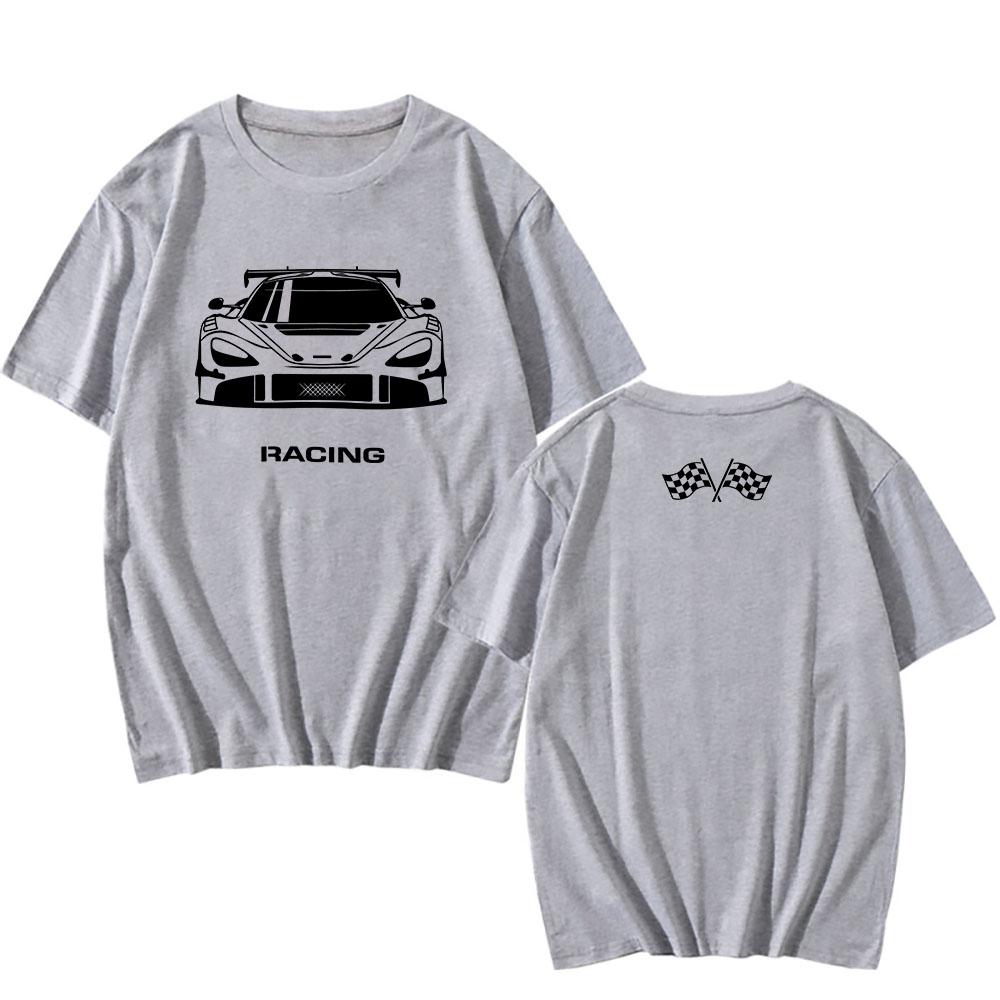 Rennwagen Flagge Druck T-Shirts Hip Hop Unisex Streetwear Kurzarm Locker Baumwoll-T-Shirt Grafik T-Shirt