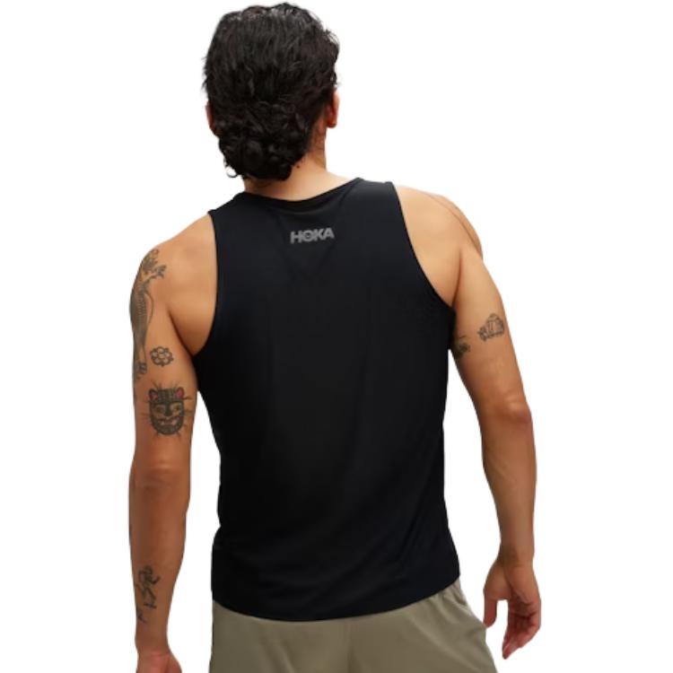 HOKA ONE ONE Solid Logo Lightweight Round Neck Vest Men tops Black 1151070-BLK