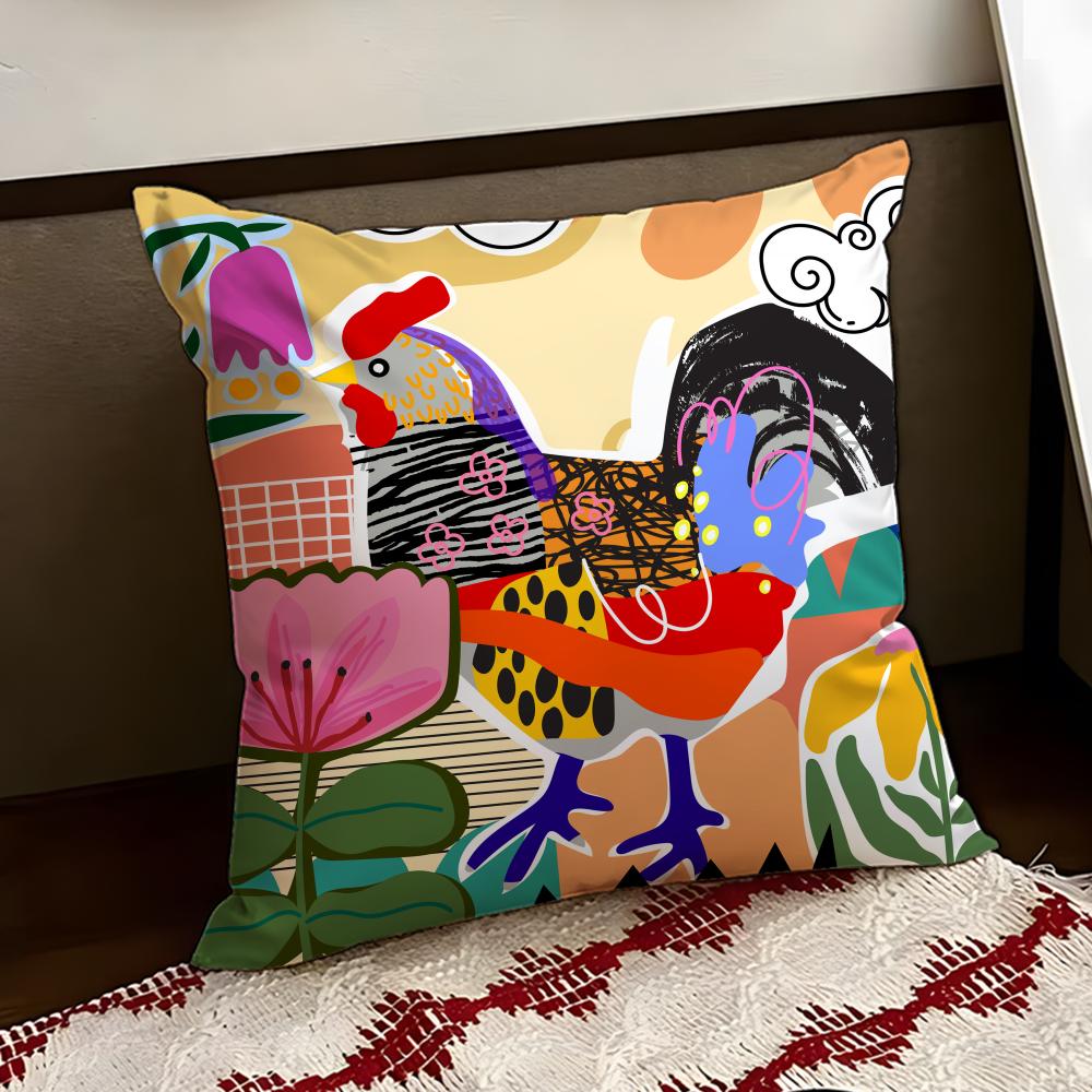 Rooster Doodle Art Cushion Cover Reversible Soft Durable Pillow Cover Home  Car MultiScene Use for Daily Comfort