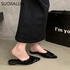 Fashion SUOJIALUN 2024 Spring New Women Slipper Fashion Bling Shallow Slip On Mules Shoes Pointed Toe Flat Heel Outdoor Dress Sandal Sho