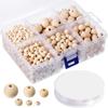 Wooden BeadsRound Wood Beads Set with 1 Roll Crystal Elastic Line for DIY Jewelry Craft Making(6 Sizes 1105 Pcs)