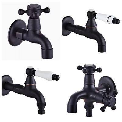 Bathroom Black Single Cold Tap Wall Washing Machine Single Tap Cold Water Faucet Garden Black Tap