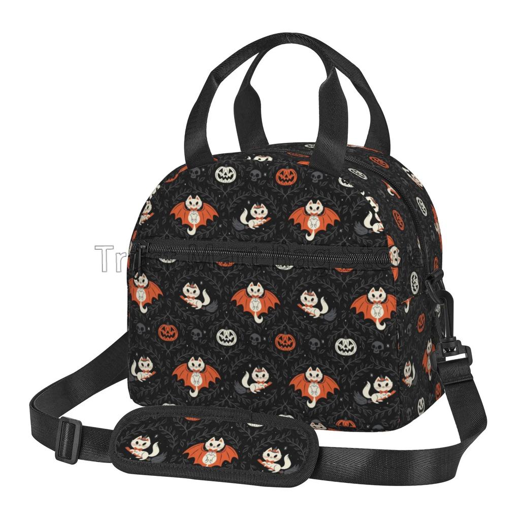 Halloween Bats Insulated Lunch Bag Reusable Thermal Cooler Bento Tote Bags with Adjustable Shoulder Strap for Work Travel Picnic
