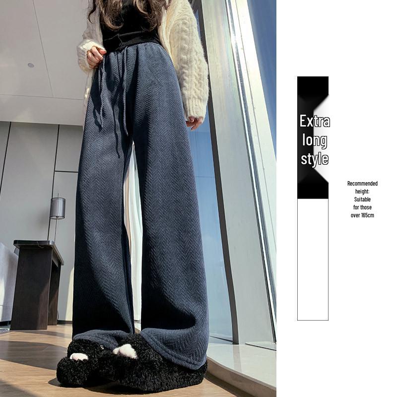 

Women s Brown Herringbone Velvet Wide-Leg High-Waist Pants for Autumn/Winter 2025 Extra large