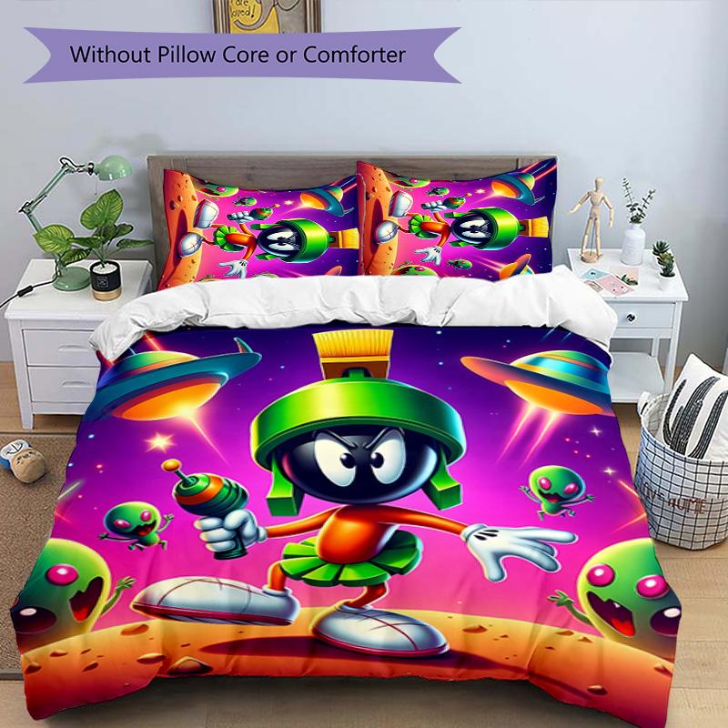 3pcs Marvin the Martian pattern bedding set duvet cover set includes duvet cover &pillowcases, perfect all season bedroom decoration & gift