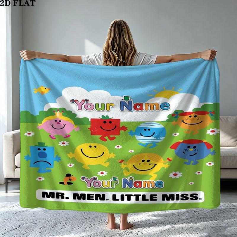 1PC Mr. Men Little Miss Custom Name Patterned Flannel Blanket Suitable For All Seasons for Home Decor Warmth and Comfort Gifts Holiday Present