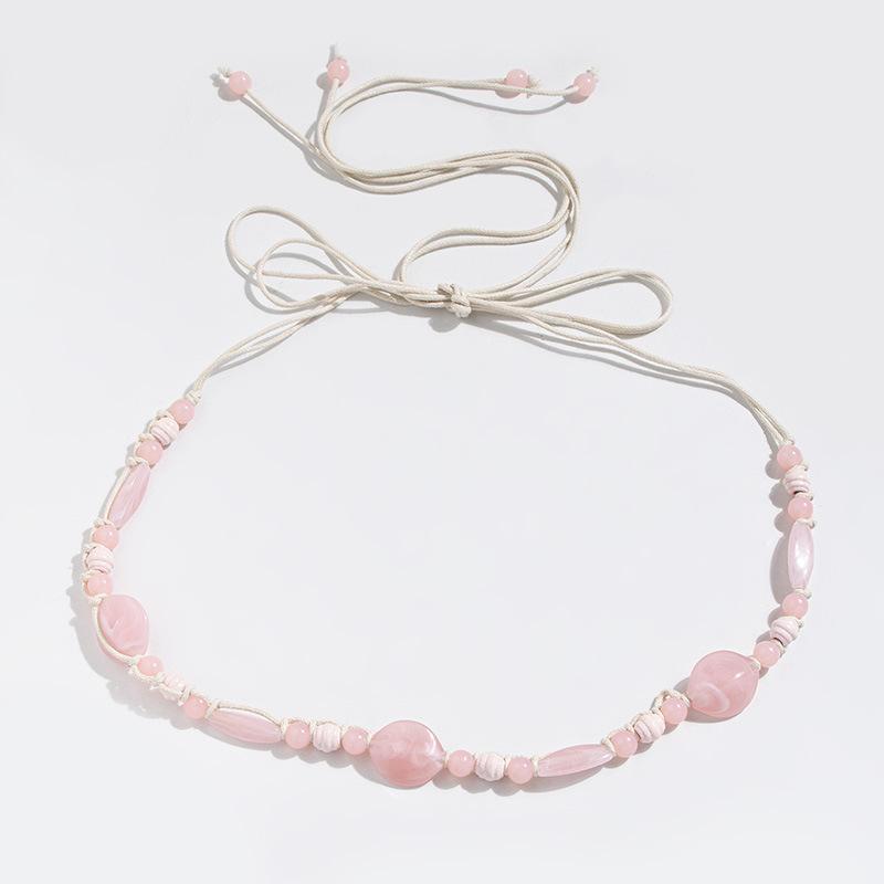 Boho Style Wax Rope Weaving Knotted Ethnic Style Handmade Wooden Beads Women's Belt Leisure Vacation Style Exquisite Waist Rope