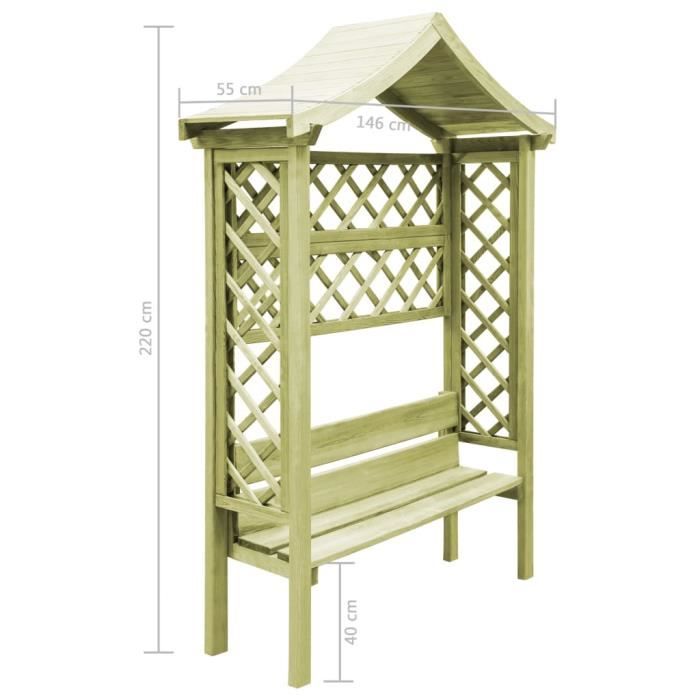 VidaXL Garden Pergola with Roof and Bench Impregnated Pine Wood