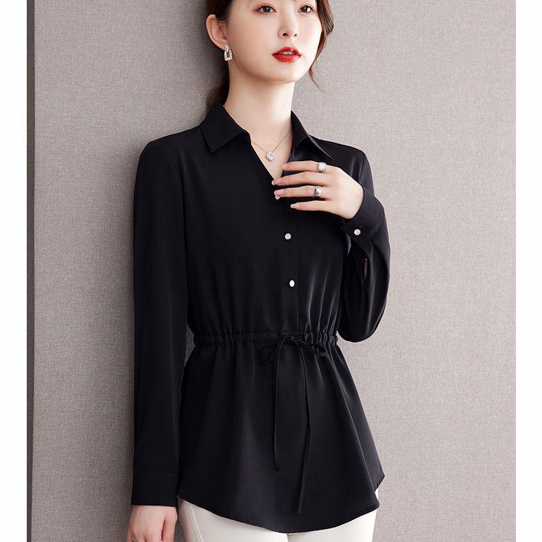 Chic Autumn Waist-Hugging Women's Blouse: High-End, Versatile, Belly-Covering Design
